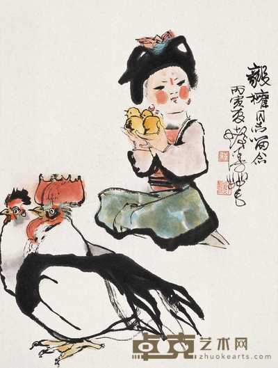 程十发 1986年作 爱鸡图 镜心 54×41cm